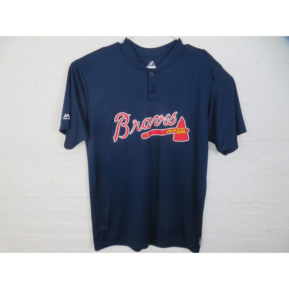 Atlanta Braves Shirt Mens Large Blue MLB Baseball Cool Base Henley Pullover